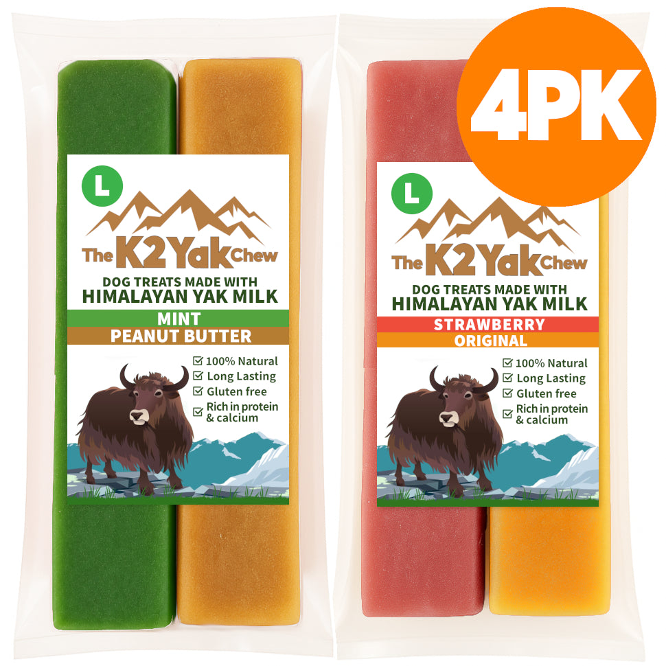 K2 Yak Chew Mix 4 Pack Large — Original, Peanut Butter, Mint, Strawberry