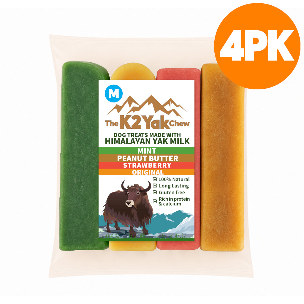 K2 Yak Chew Mix 4 Pack Small — Original, Peanut Butter, Mint, Strawberry