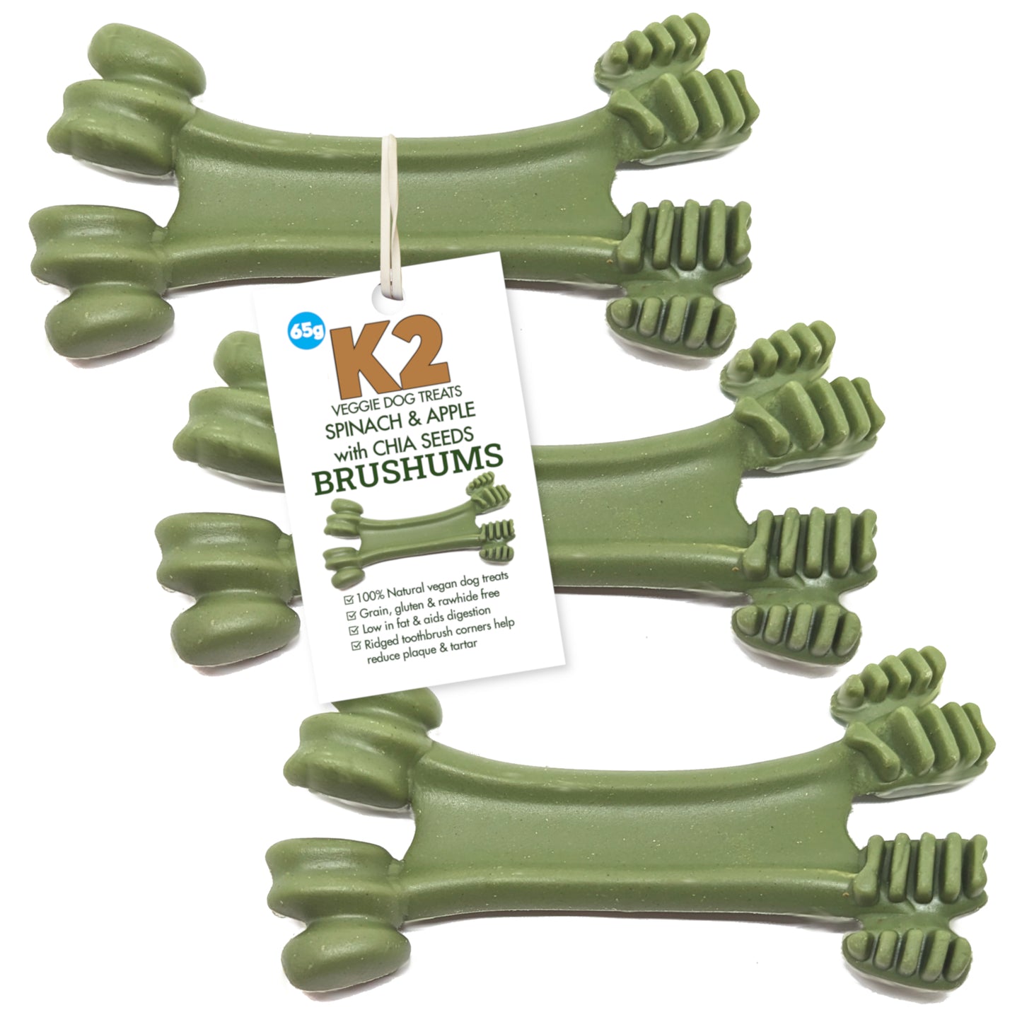 K2 Veggie Dog Treats Brushums Spinach & Apple 65g