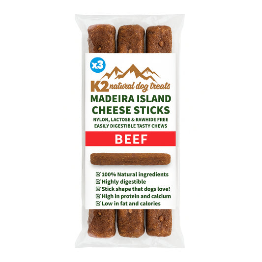 K2 Natural Dog Chews – Cheese & Beef Sticks, Easily Digestible Treats (3 Pack)