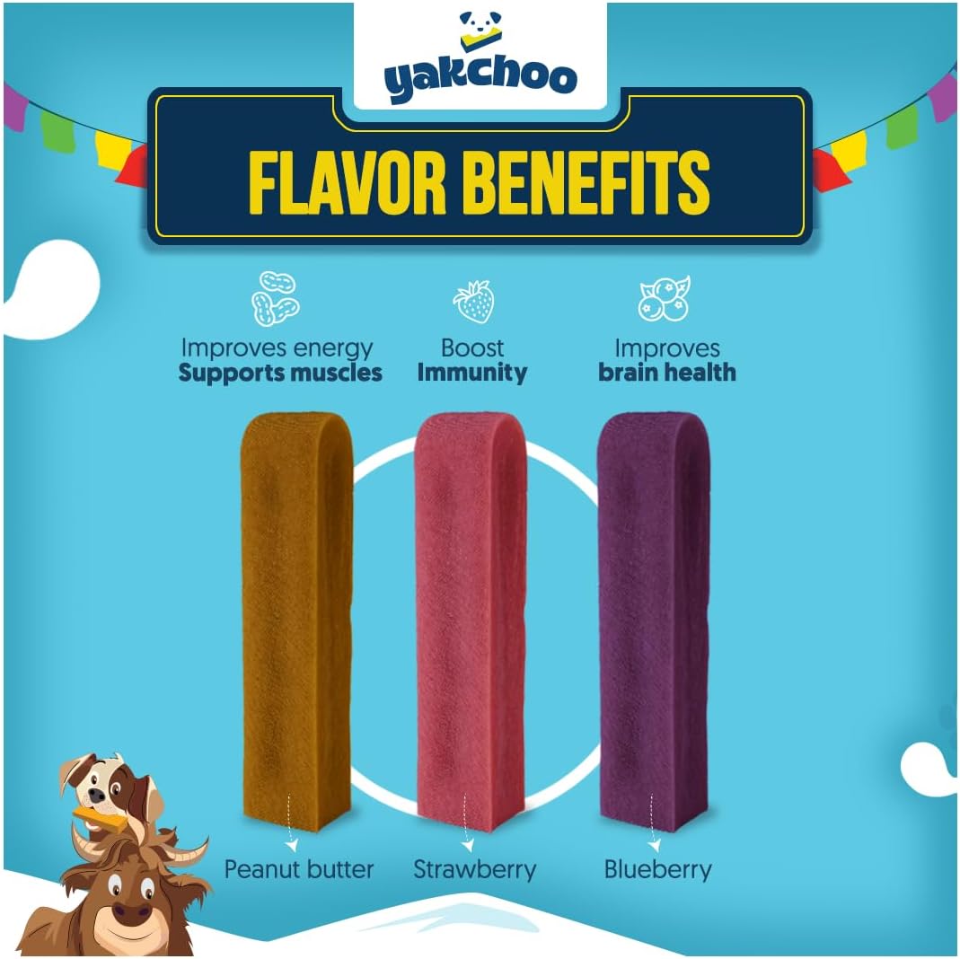 Yakchoo Himalayan Yak Cheese Dog Chews – Medium 70g - Blueberry Strawberry & Peanut Butter 3 Pk