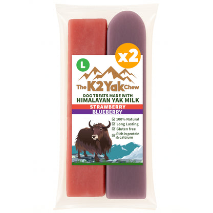 K2 Yak Chew Fruit Duo 2 Pack Large — Strawberry & Blueberry