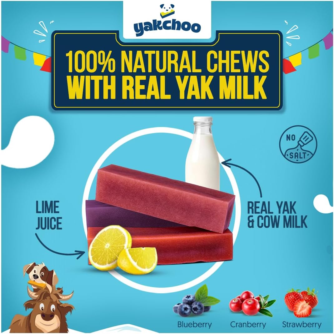 Yakchoo Himalayan Yak Cheese Dog Chews – Medium 70g - Blueberry Strawberry & Cranberry 3 Pack