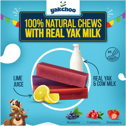 Yakchoo Himalayan Yak Cheese Dog Chews – Medium 70g - Blueberry Strawberry & Cranberry 3 Pack
