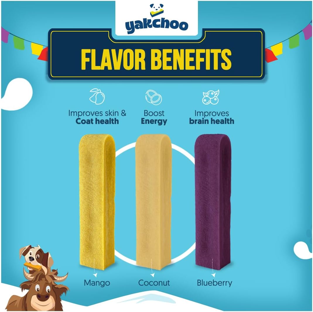 Yakchoo Himalayan Yak Cheese Dog Chews - Medium 70g - Blueberry Coconut & Mango 3 Pk