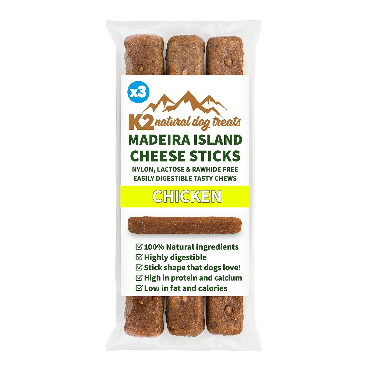 K2 Natural Dog Chews – Cheese & Chicken Sticks, Easily Digestible Treats (3 Pack)