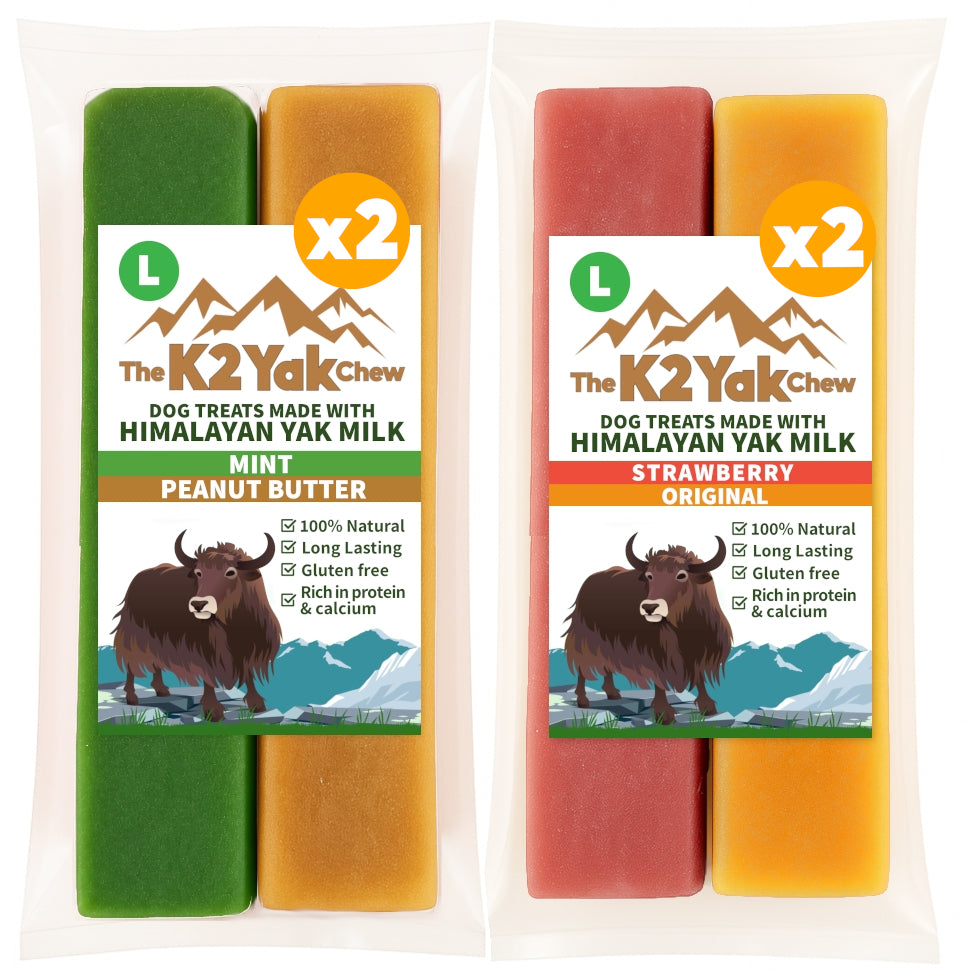 K2 Yak Chew Classic Mix 4 Pack Large — Original, Peanut Butter, Mint, Strawberry