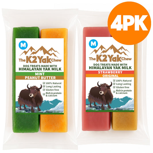 K2 Yak Chew Mix 4 Pack Medium — Original, Peanut Butter, Mint, Strawberry