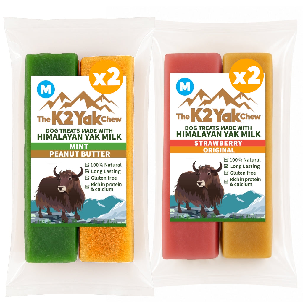 K2 Yak Chew Classic Mix 4 Pack Medium — Original, Peanut Butter, Mint, Strawberry