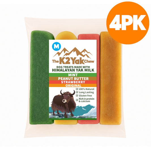K2 Yak Chew Mix 4 Pack Small — Original, Peanut Butter, Mint, Strawberry