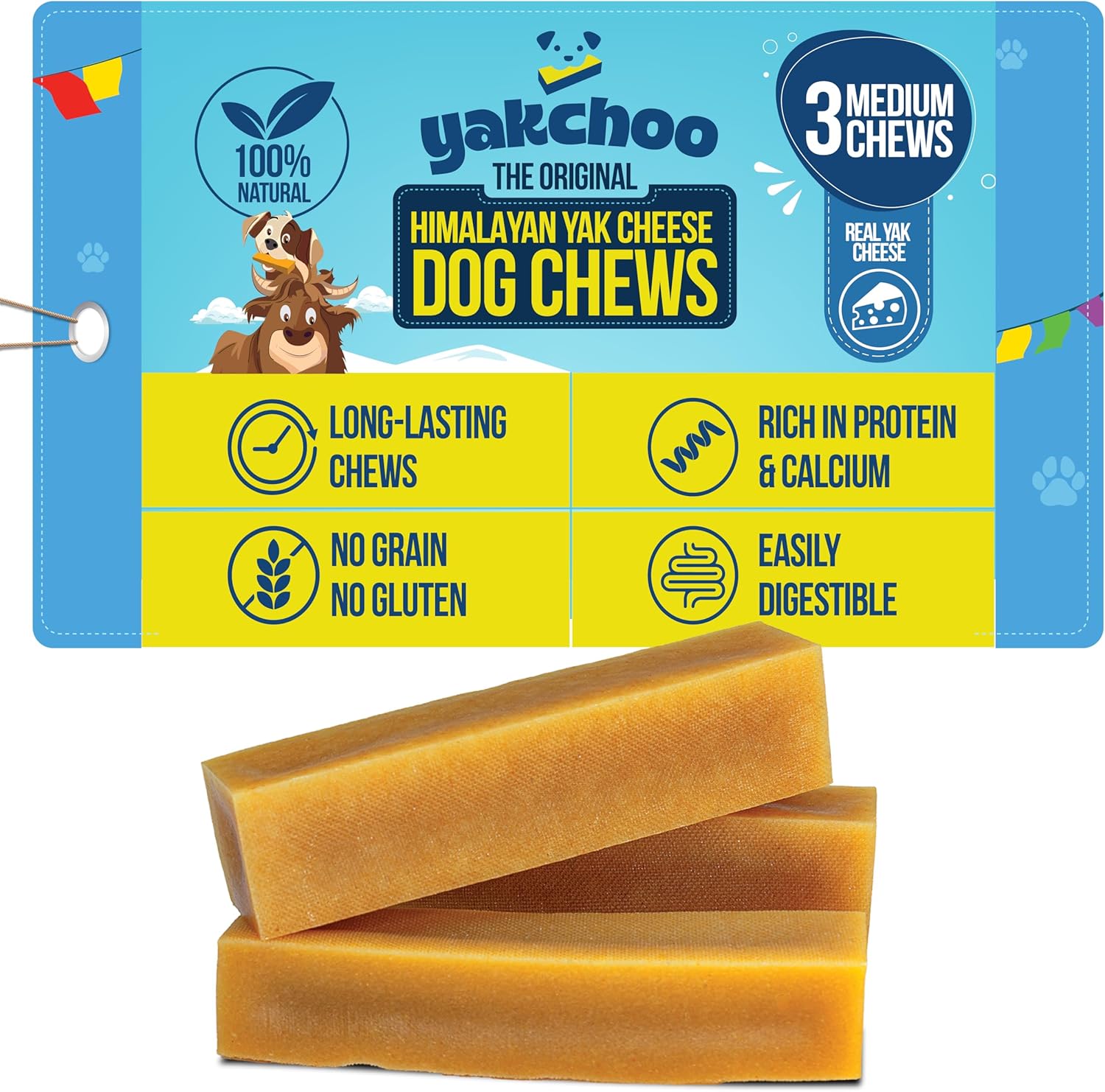 Yakchoo Himalayan Yak Cheese Dog Chews – Medium 70g - 2 or 3 Packs