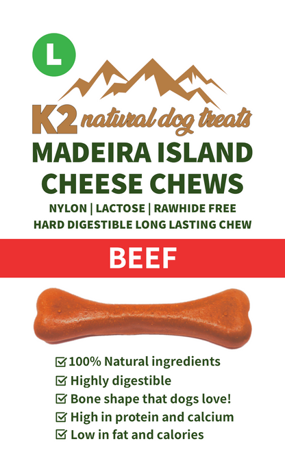 K2 Natural Dog Chews – Cheese & Beef Chews, Easily Digestible Treats (5 Sizes)