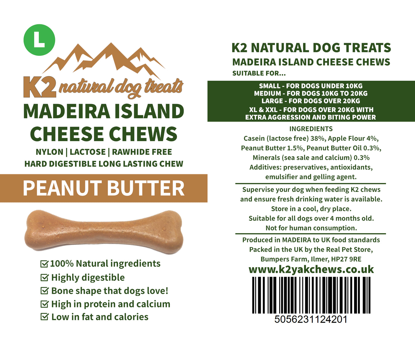 K2 Natural Dog Chews – Cheese & Peanut Butter Chews, Easily Digestible Treats (5 Sizes)