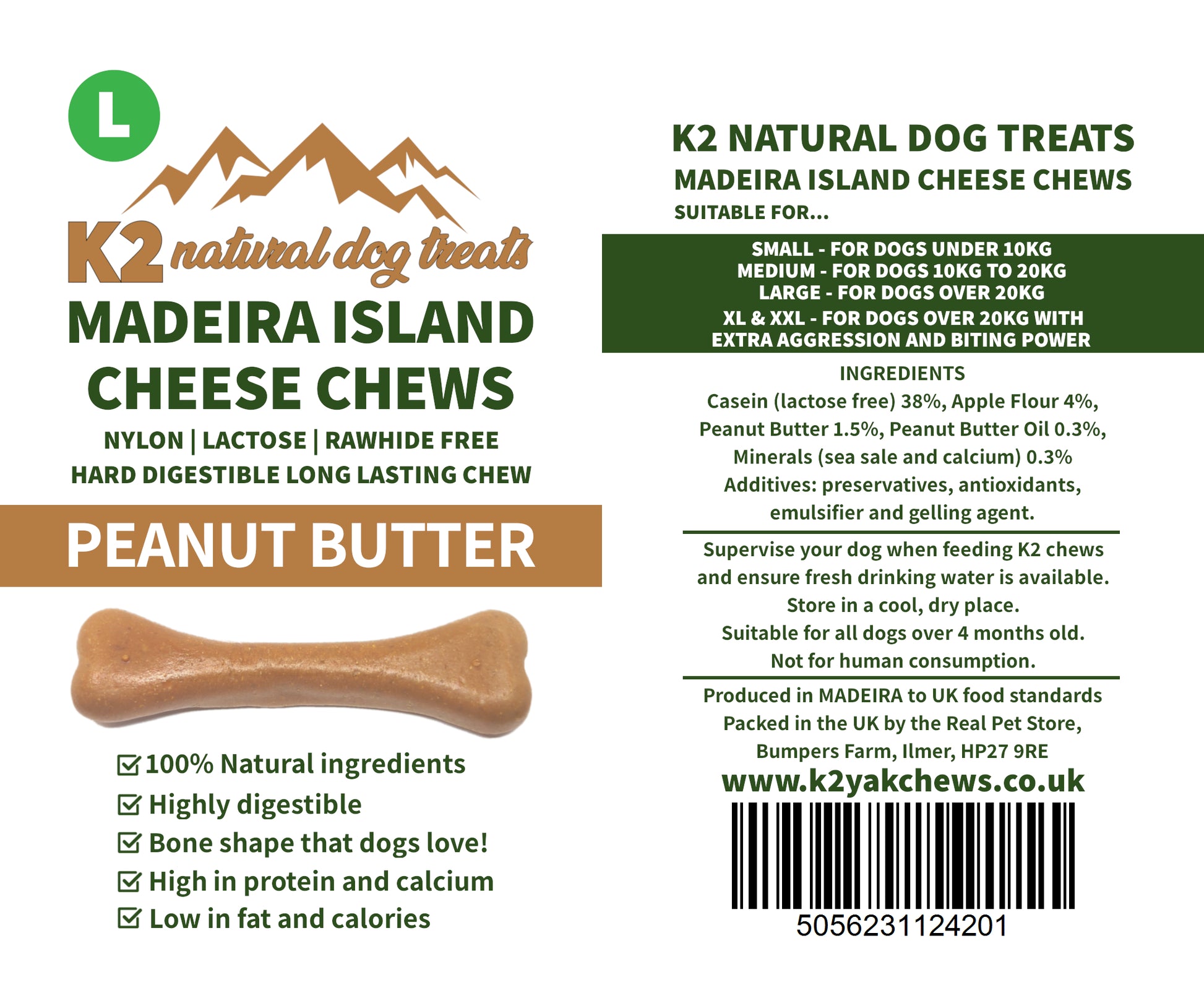 K2 Natural Dog Chews – Cheese & Peanut Butter Chews, Easily Digestible Treats (5 Sizes)