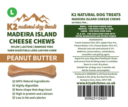 K2 Natural Dog Chews – Cheese & Peanut Butter Chews, Easily Digestible Treats (5 Sizes)