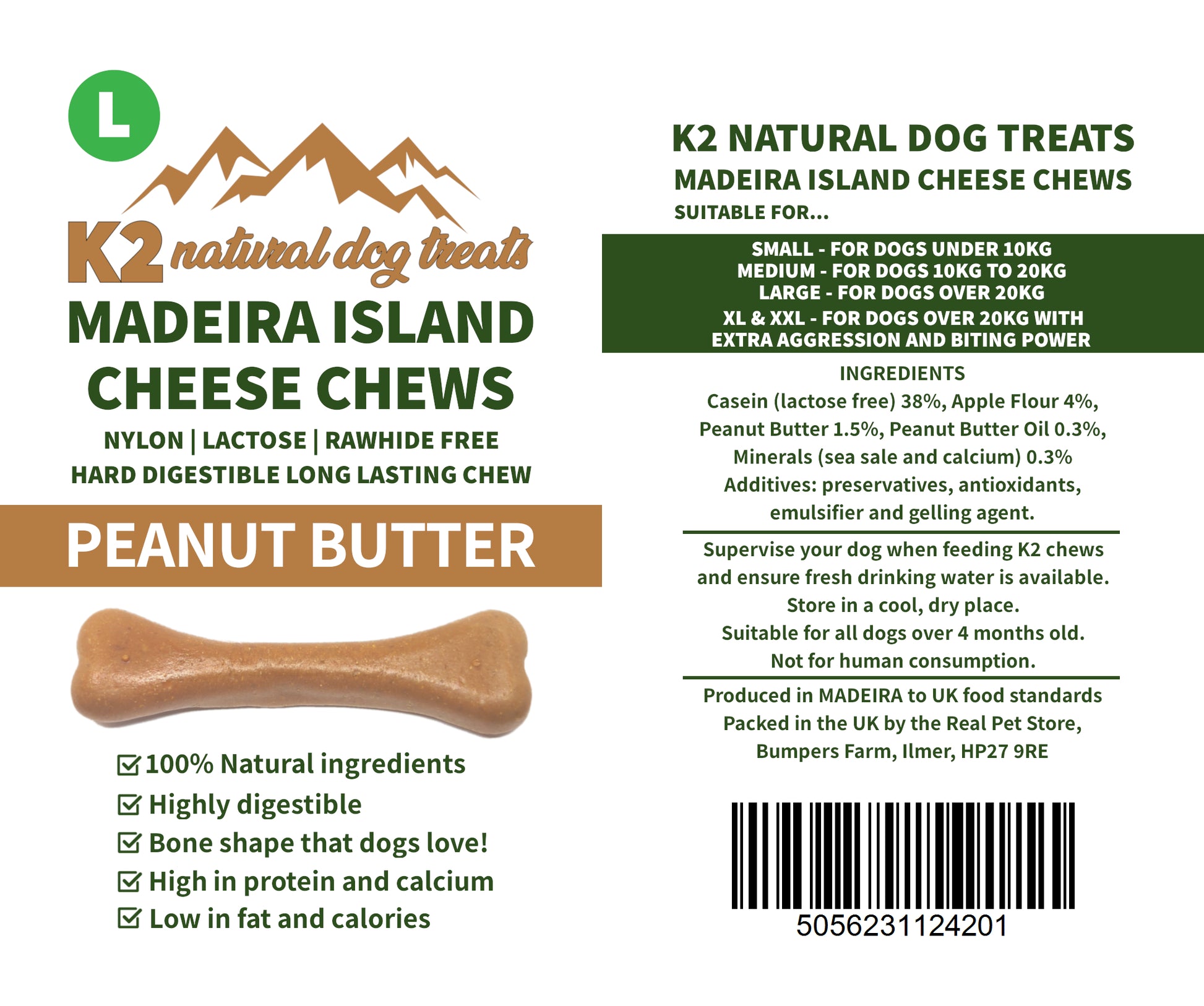 K2 Madeira Island Cheese Chews Peanut Butter Large